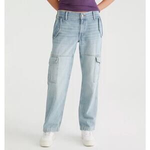 Aeropostale Low Rise Cargo Jeans Small Short Baggy Grunge Skater Festival 28x26